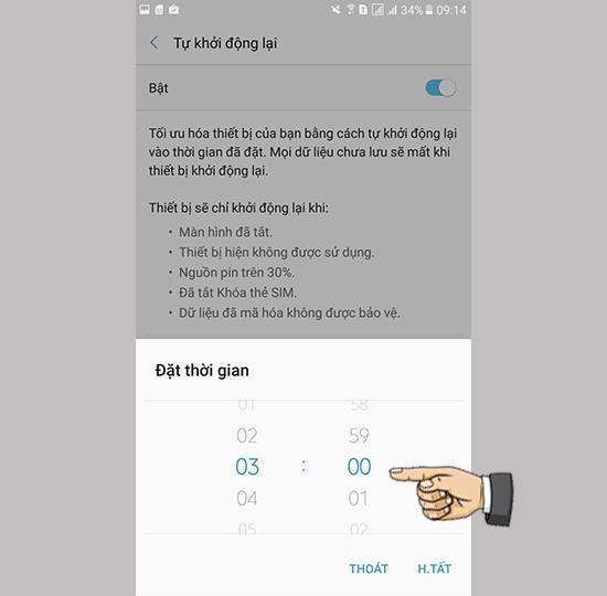Đặt thời gian khởi động lại
